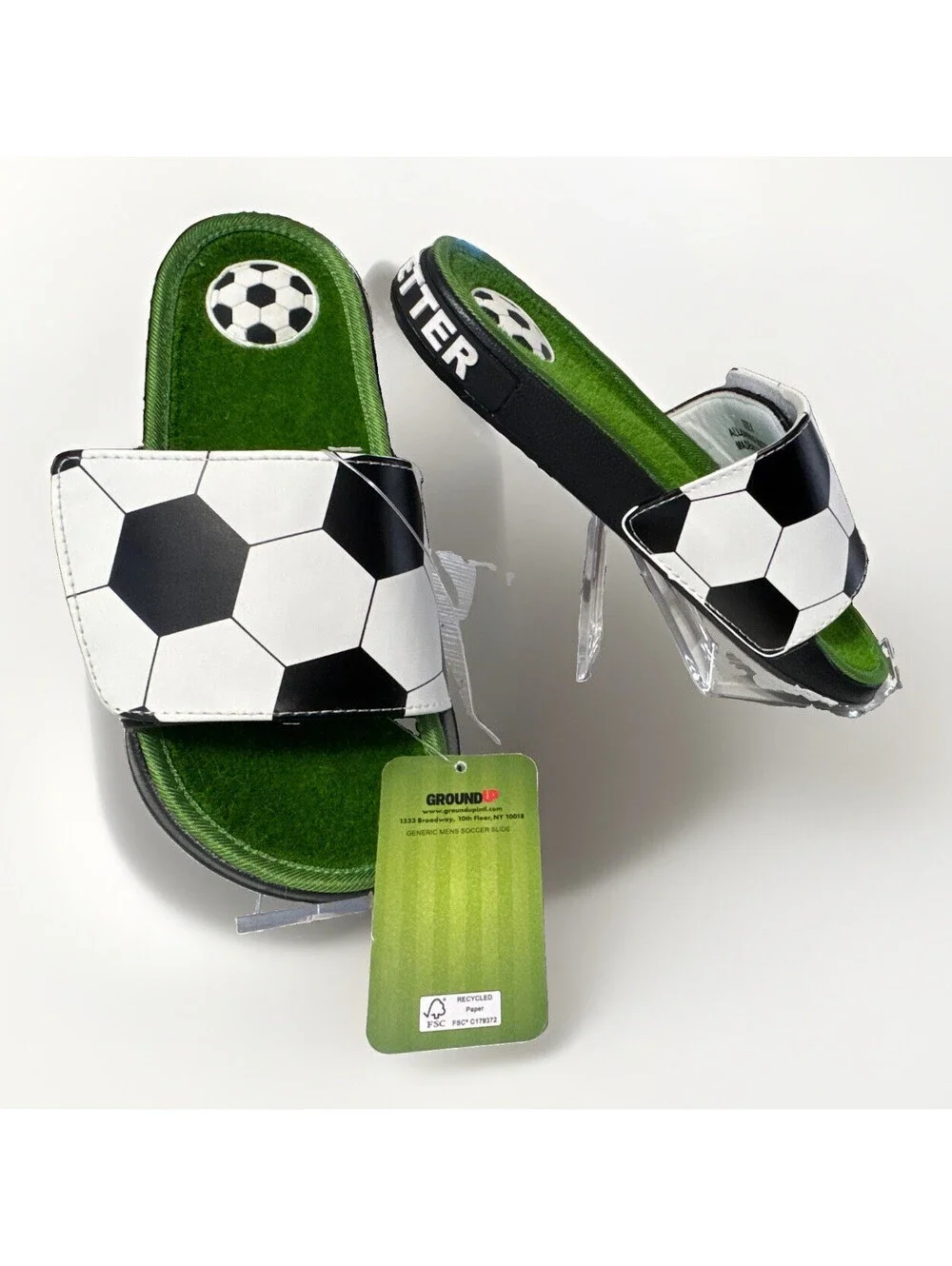 Men’s Soccer Novelty Slide Sandals Green/Black/White Size 8 World Cup Fans